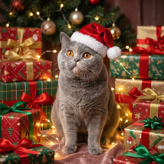 Cute Cat Art - Christmas style portrait