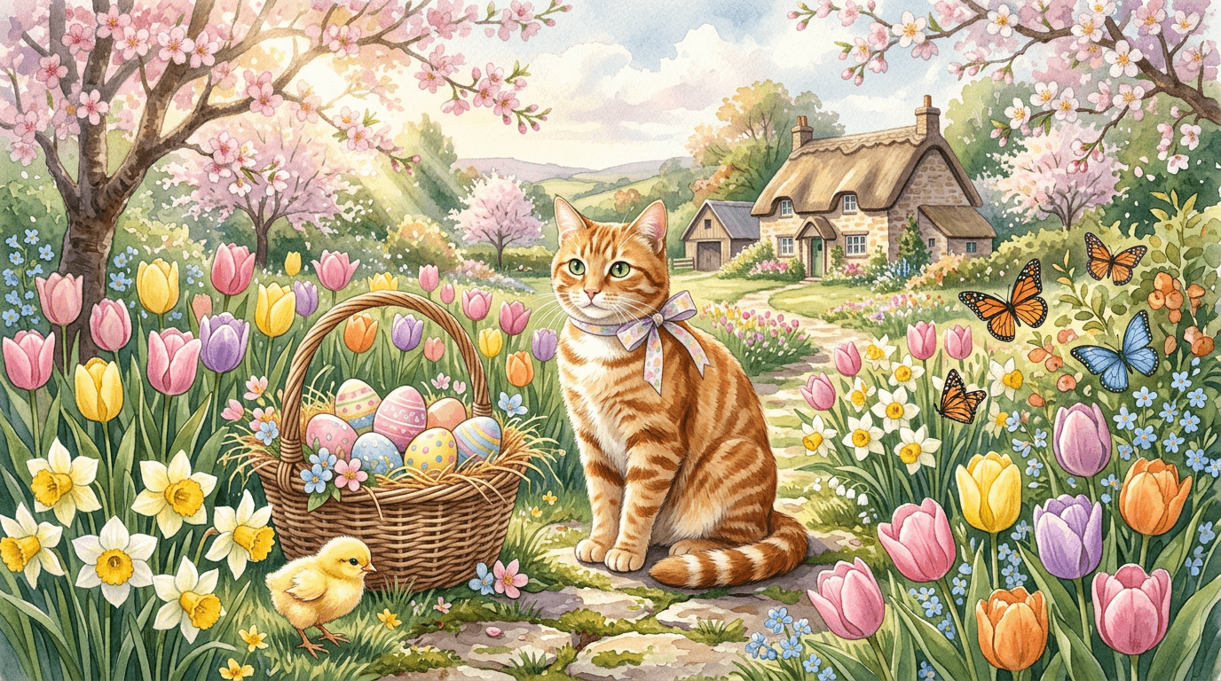 Easter Cat Portraits - Easter Garden style cat portrait