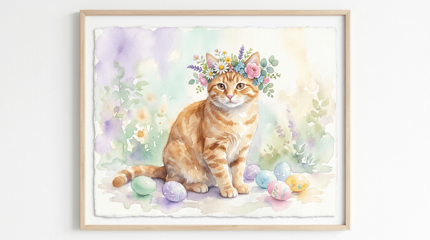 Easter Cat Portraits - Easter Watercolor style cat portrait