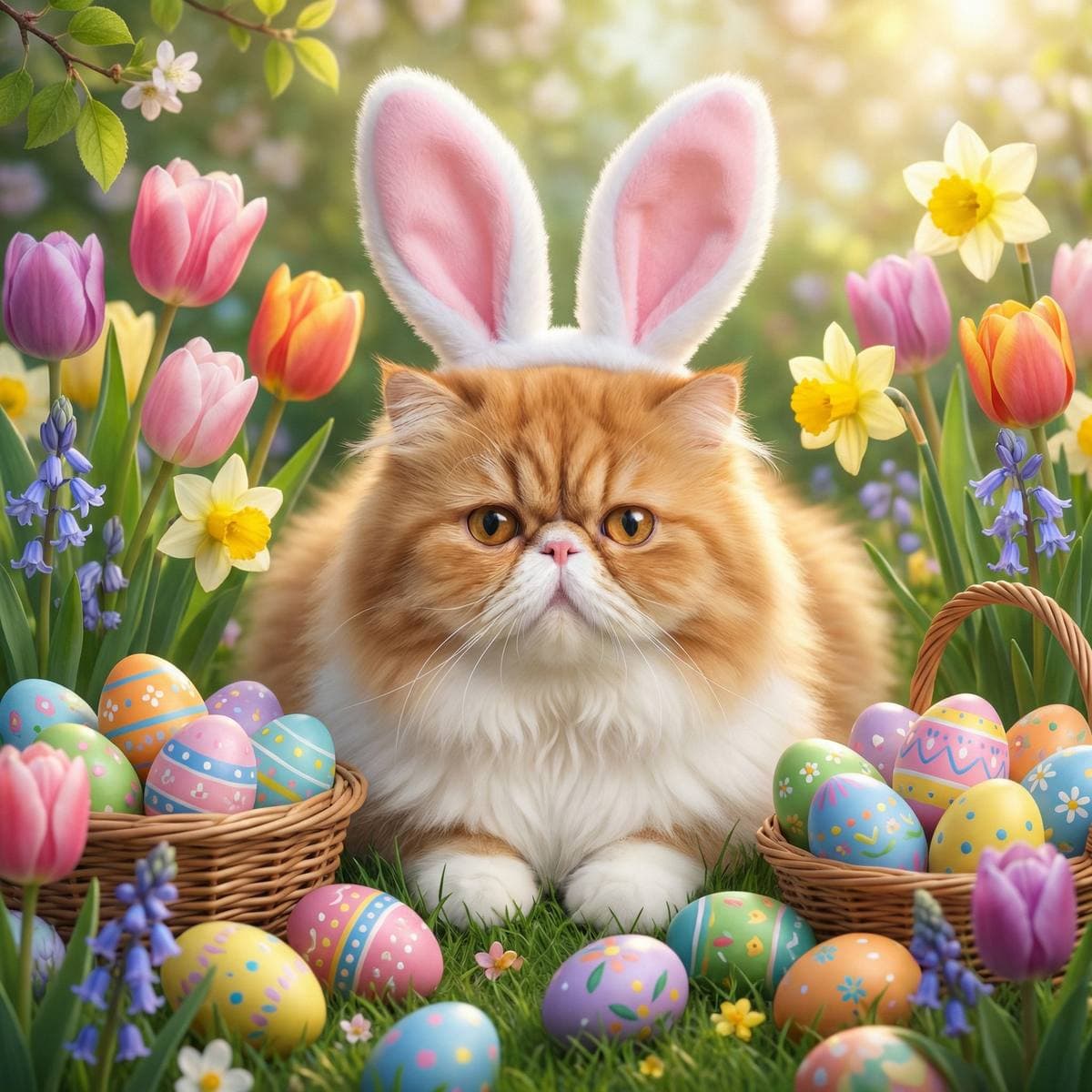 Cute Cat Art From Your Photos - Easter style cat portrait