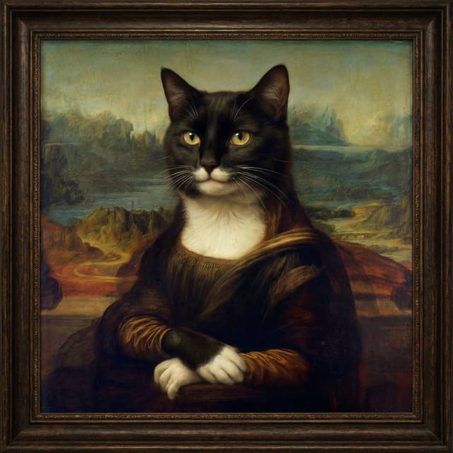 Art Deco Cat Art - Mona Lisa style portrait