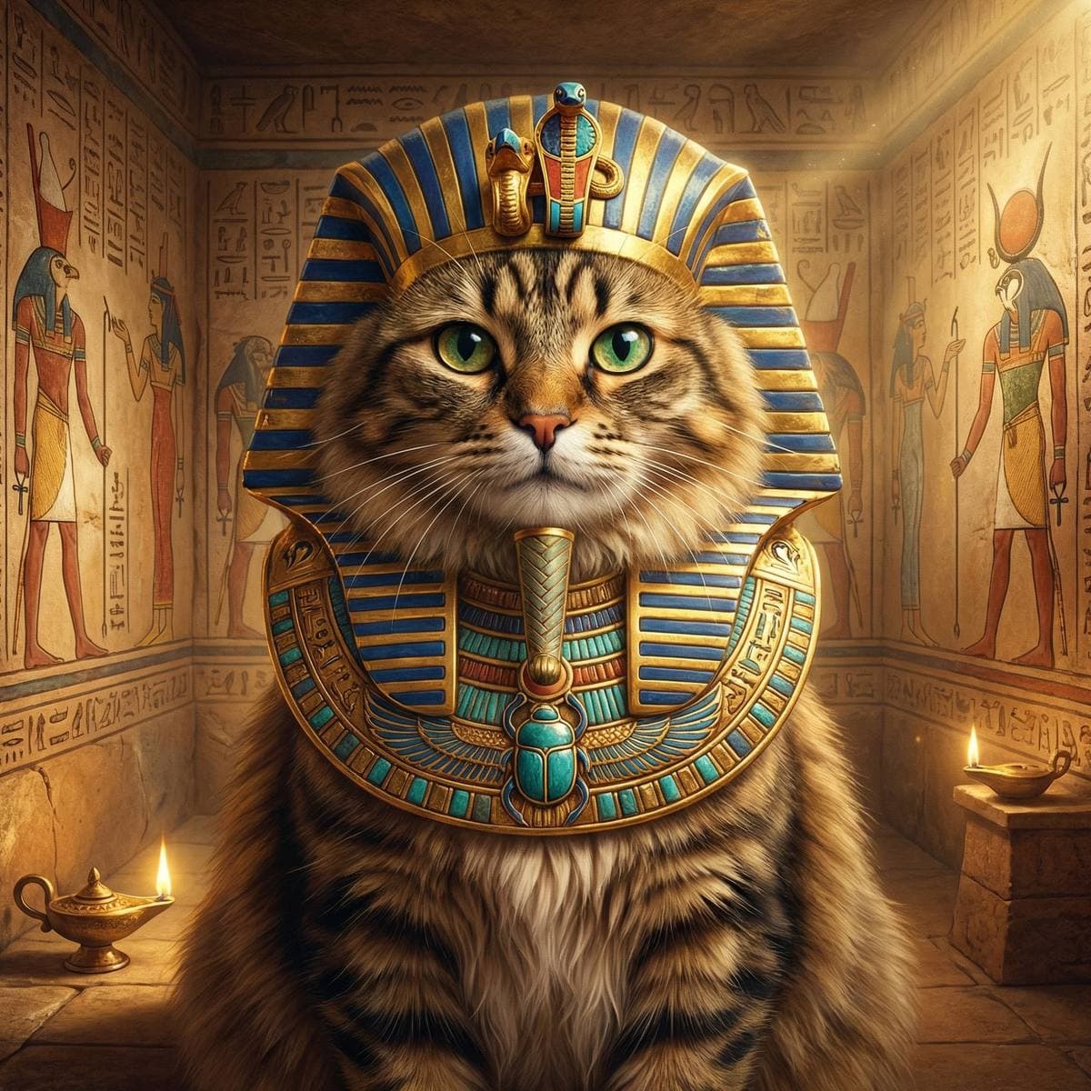 Medieval Cat Art From Your Photos - Egyptian Pharaoh style cat portrait