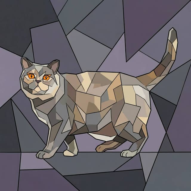 Mid Century Cat Art - Cubist style portrait