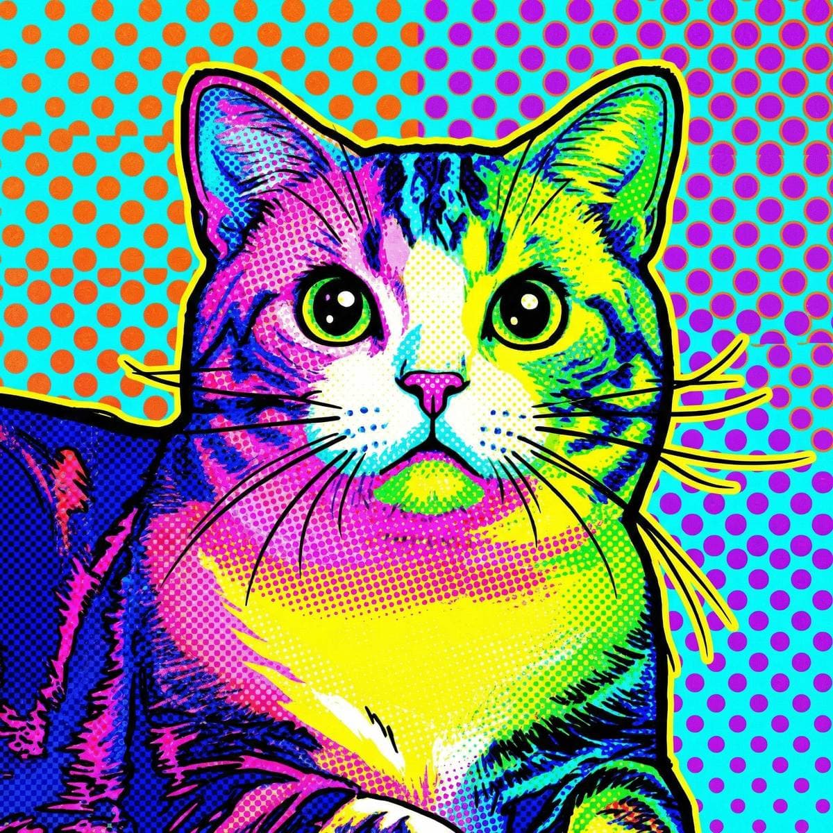 Custom Cat Art From Your Own Photos - Pop Art style cat portrait