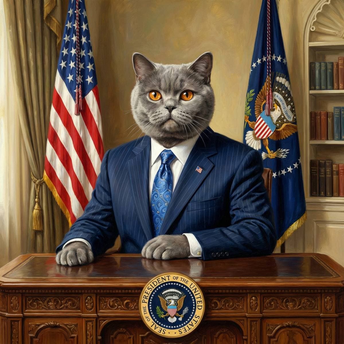 Art Deco Cat Art - Presidential style cat portrait