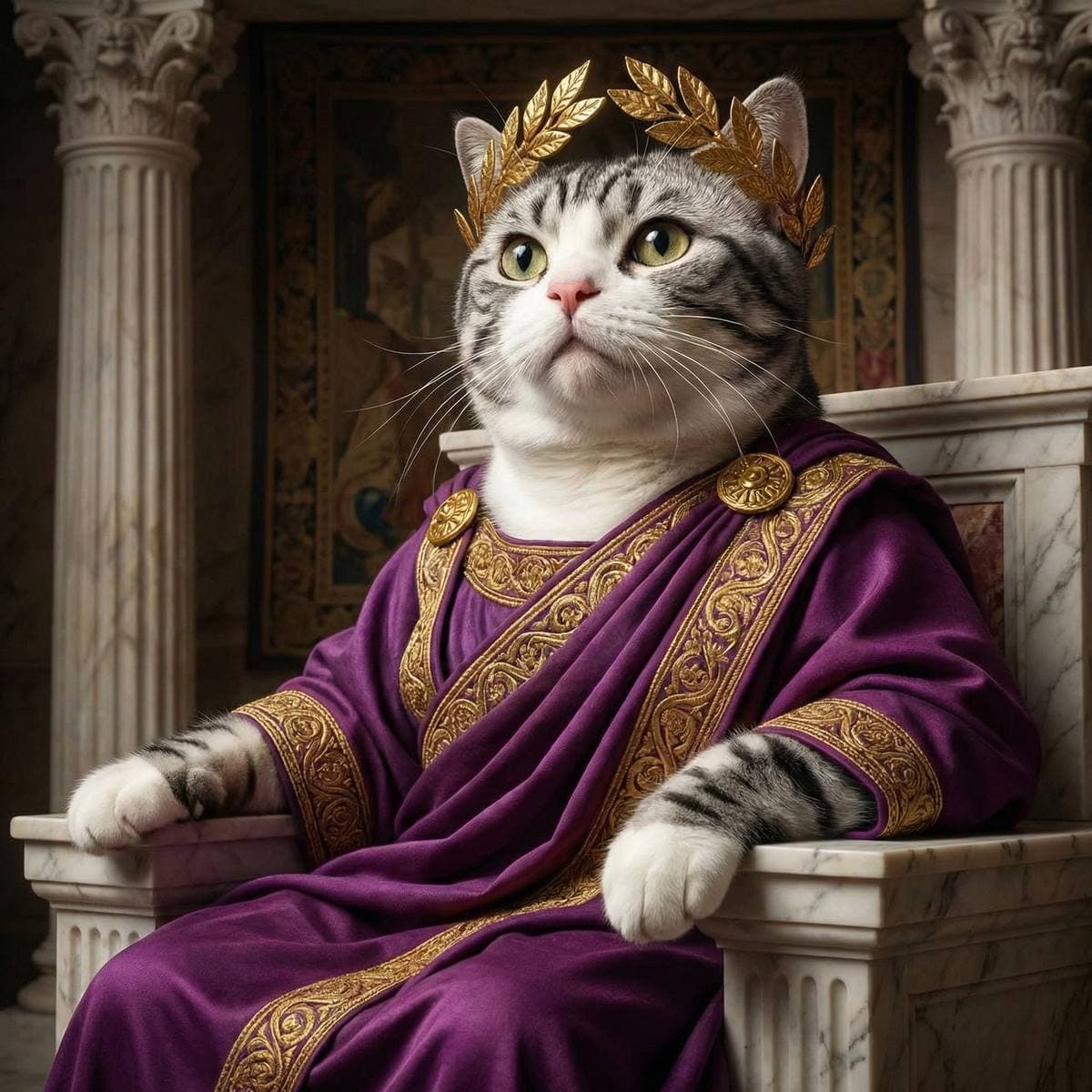 Medieval Cat Art From Your Photos - Roman Emperor style cat portrait