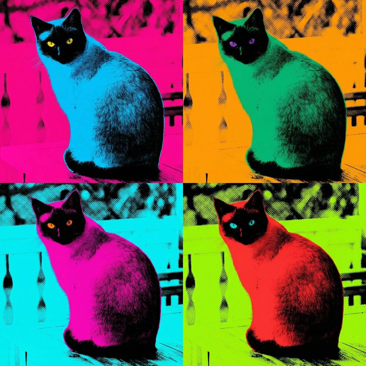 Art Deco Cat Art - Silkscreen Pop style cat portrait