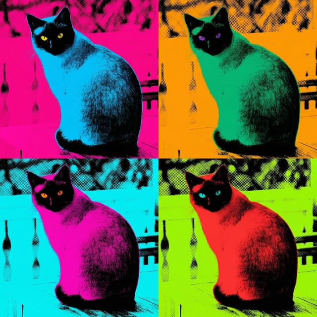 Mid Century Cat Art - Silkscreen Pop style portrait