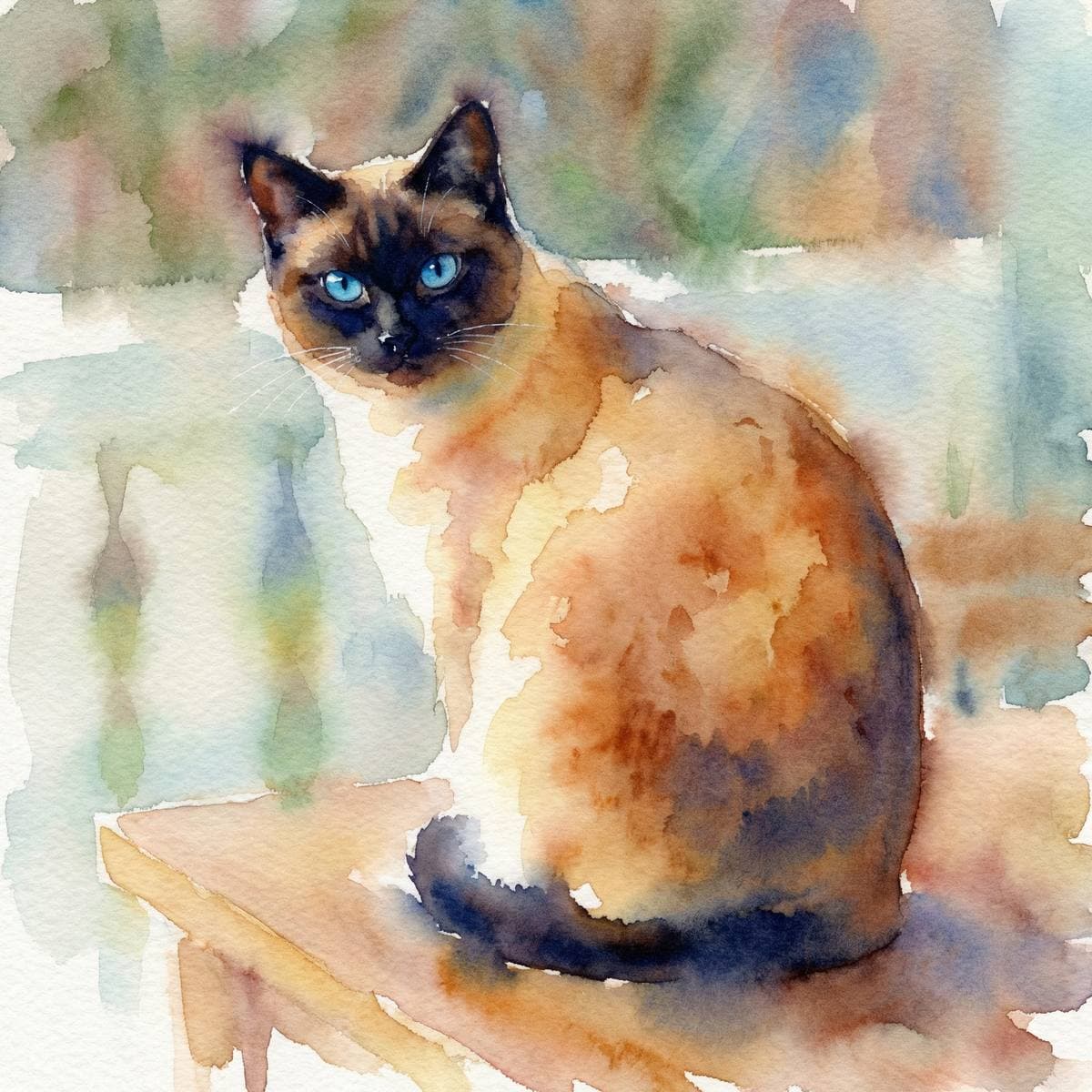 Minimalist Cat Art From Your Photos - Watercolor style cat portrait